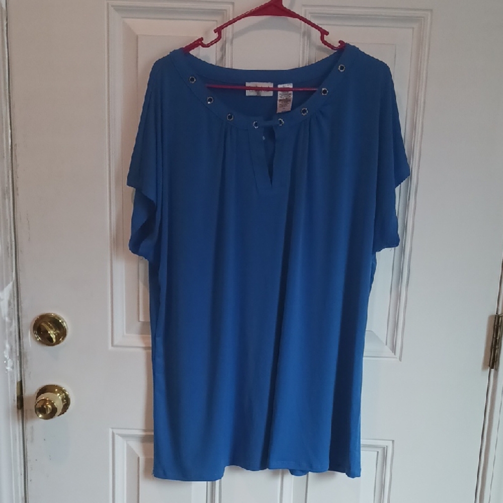 Relaxed Blue Tie Front Blouse